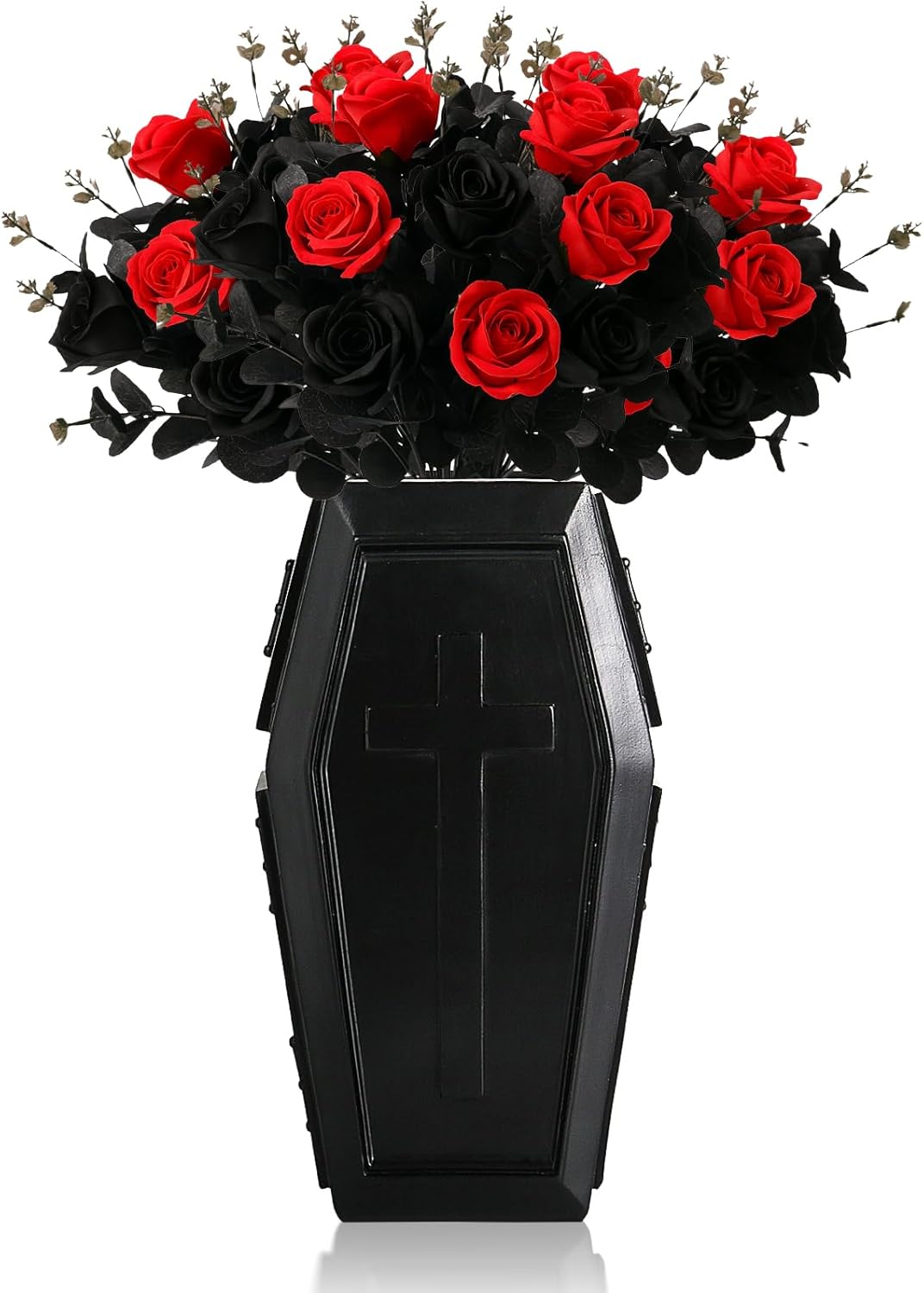 Coffin Vase for Flowers Gothic Home Decor Large Vase Makeup Brush Holder Planters for Indoor Plants Goth Room Decor Gothic Gifts (Black,Large)