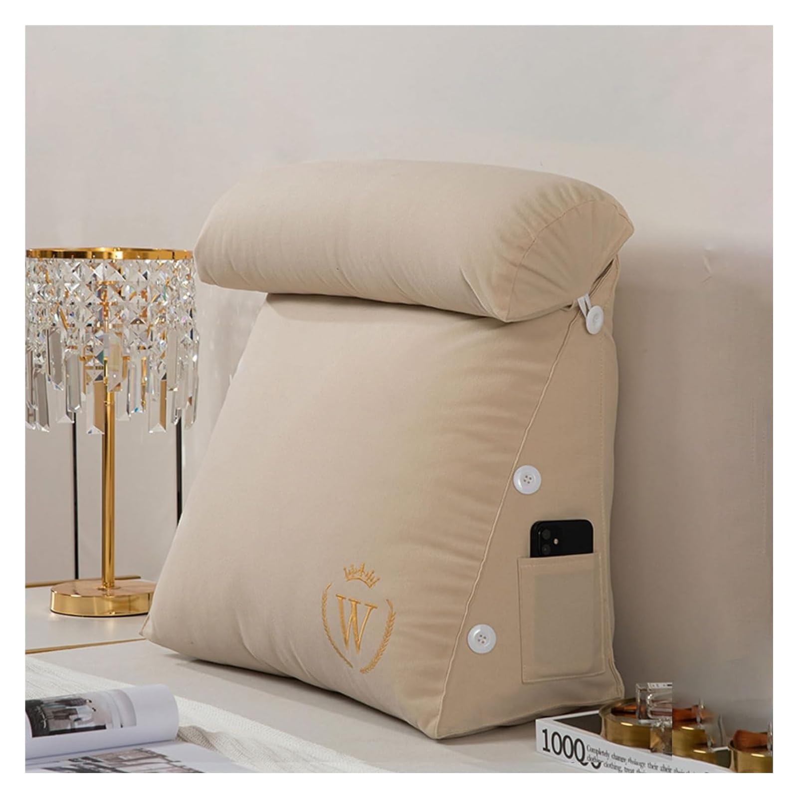 nviusdSJ Reading cushions, Lumbar Support Cushion With Removable Cover Sofa Chair Back Supports Pillow Portable Plush Relax For Arm Bed Pregnant Woman Rest Ergonomic(Champagne,45 x 45 x 22 cm)