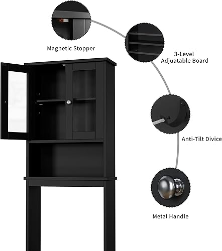 Miniatura 7 de Shintenchi - Gabinete de almacenamiento para baño, organizador de estantes anticaída sobre el inodoro, pequeño mueble independiente que ahorra