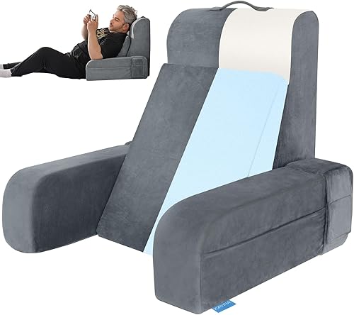 Miniatura 1 de Kayfia Almohada de lectura, almohada de espalda 10 en 1 para cama sentada con reposabrazos desmontable, respaldo con espuma viscoelástica de gel,