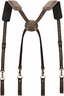 Tourbn TOURBON Leather Tool Belt Suspenders Padded Electricians Harness Heavy Duty Carpenters Work Braces