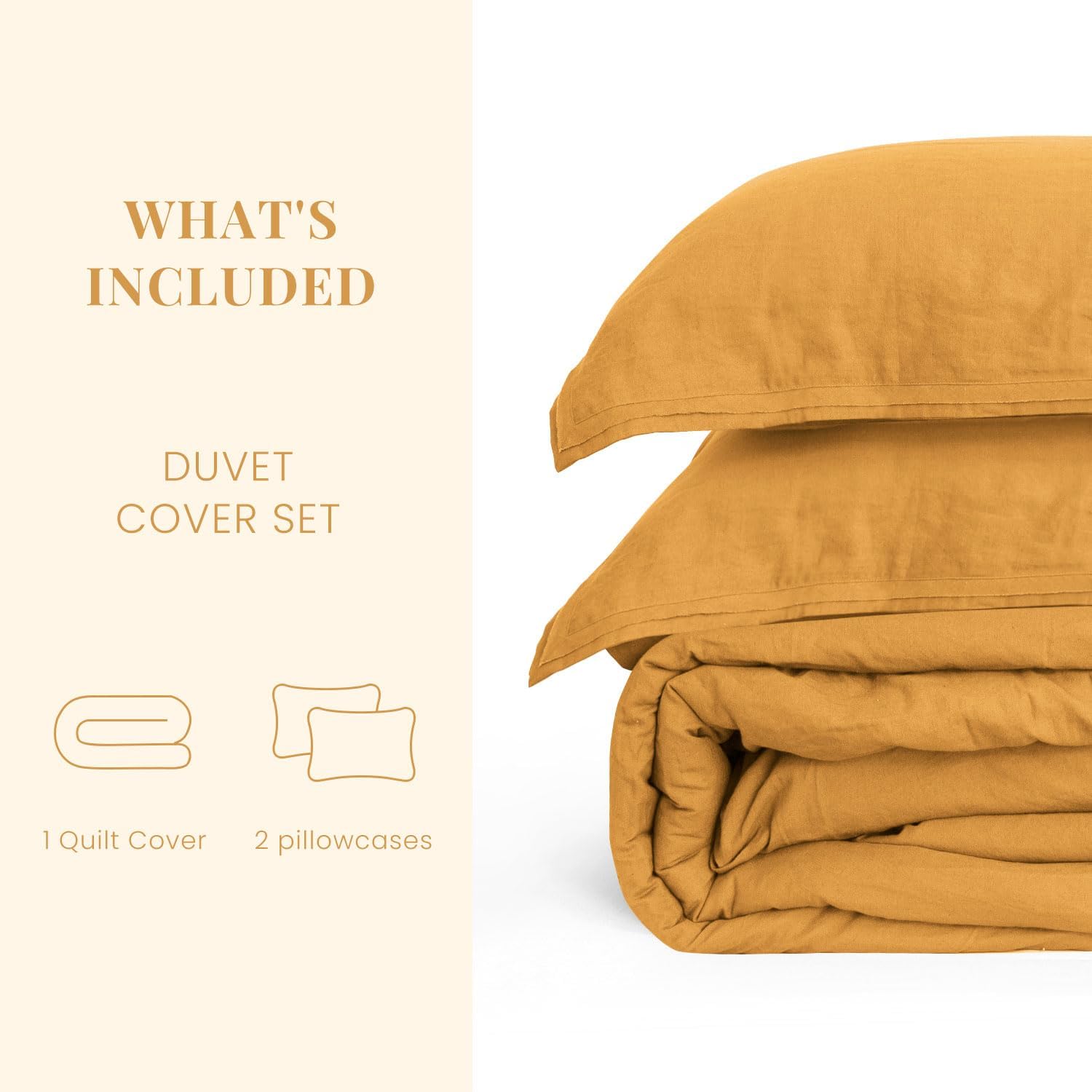 S VICTORY SYMBOL French Linen Duvet Cover Queen Size–3 Piece Linen Cotton Mix Bedding Set (90"x92") Comforter Cover, Stonewashed Texture, All-Season Breathable Comfort,Farmhouse Style Turmeric Yellow
