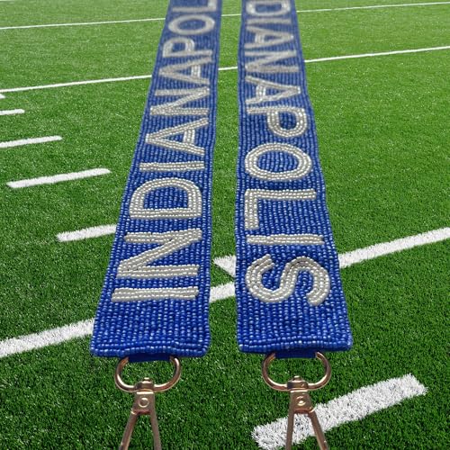 Lashicorn Indianapolis Blue Beaded Purse Strap White Letters 49” Pro Football Stadium Approved Clear Bag Colt Gold Hardware Sports College Indiana Gifts Fans Game2