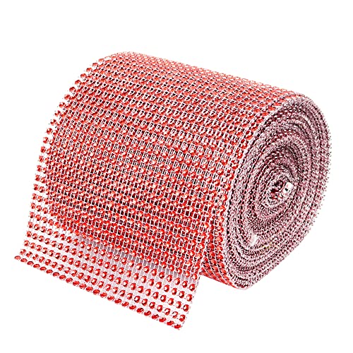 O'Creme Rhinestone Mesh Ribbon Wrap 24 Row 4-1/2 Inch Wide x 10 Yards, Red