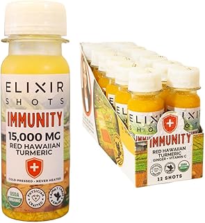 Elixir Shots, Immunity Boost Wellness Shot with Cold-Pressed Turmeric, Ginger, Orange and Black Pepper, No Added Sugars or Artificial Ingredients,12-pack