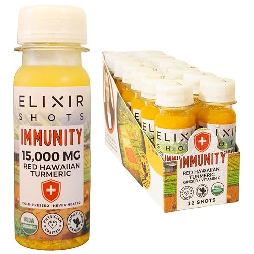 Elixir Shots, Inmunidad Boost Wellness Shot con cúrcuma prensada en frío, jengibre, naranja y pimienta negra, sin azúcares añadidos o ingredientes