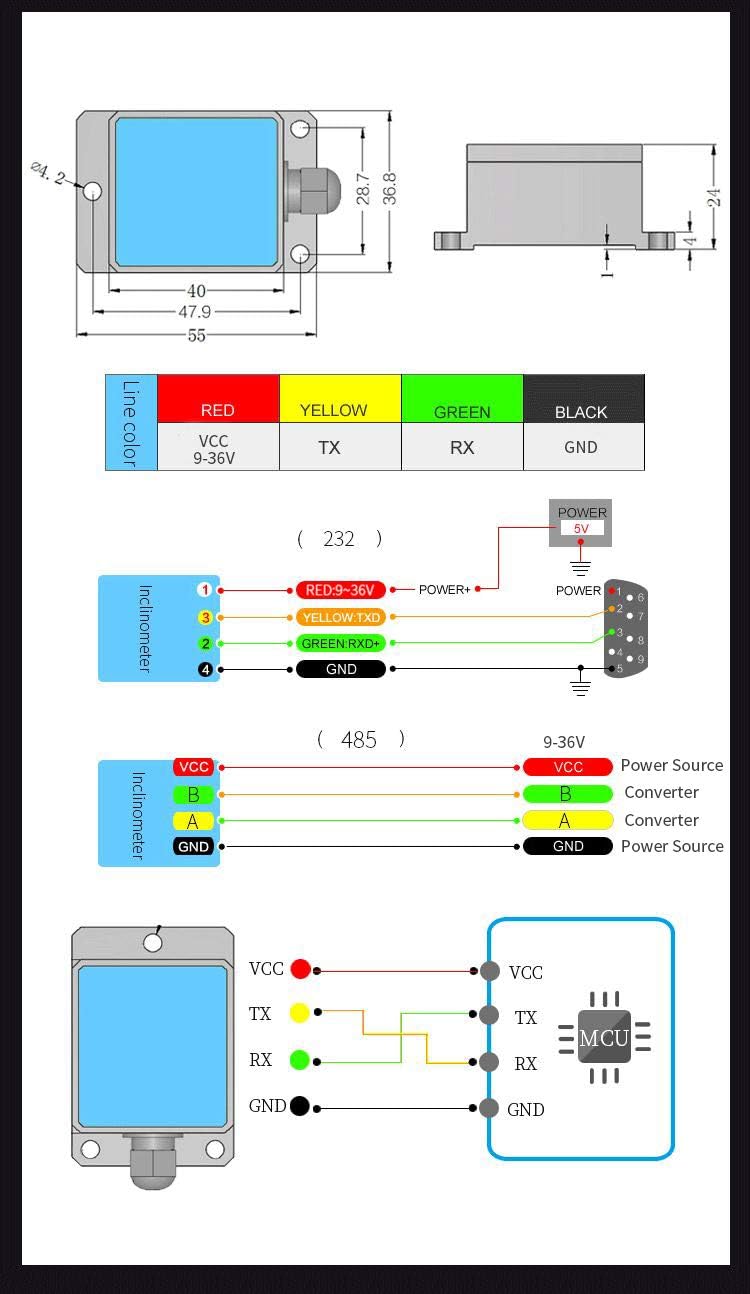 【SINDT-232 Digital Accelerometer】High-Stability 200Hz MPU6050 3-Axis Acceleration+Gyro+Quaternion+2-Axis Angle(XY 0.05° Accuracy) with Kalman Filter, IP67 Waterproof Tilt Sensor for PLC/Raspberry Pi