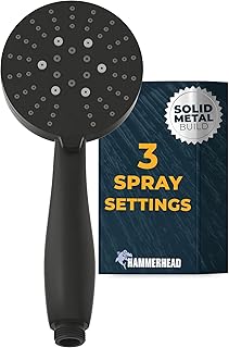 HammerHead Showers® Solid Metal 3-Spray Hand Held Shower Head, Matte Black | Select from Wide, Massage, and Mist Sprays | 2.5 GPM High Flow Handheld Showerhead | Made from 304 Stainless Steel