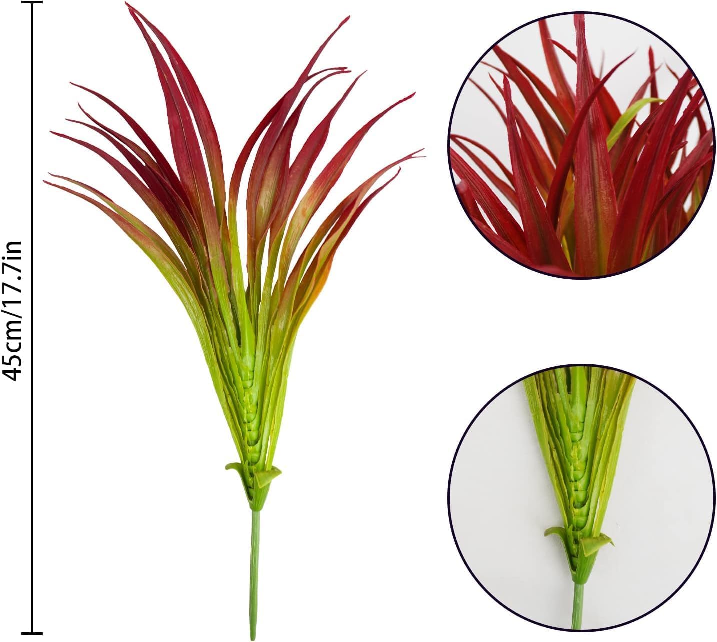 32Pcs Artificial Grass Fake Plants 17.3in Outdoor Plants UV Resistant Greenery Stems Fake Grass for Home Window Garden Office Patio Pathway Front Porch Décor Light Green & Red - Image 5