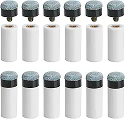 AccEncyc Conjunto de 12 pontas de tacos de bilhar de substituição com ponteiras brancas para taco de bilhar com ponteiras brancas para taco de bilhar pontas de taco de sinuca de 12 mm Kit de