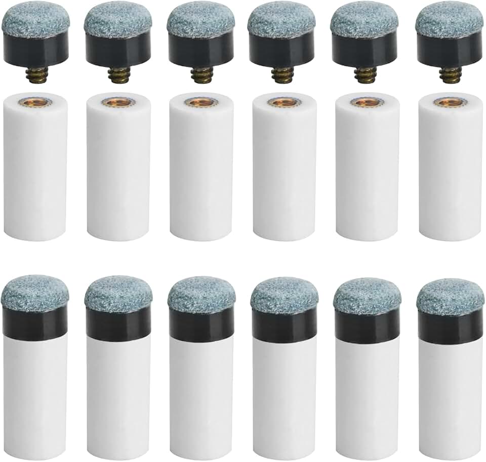AccEncyc Conjunto de 12 pontas de tacos de bilhar de substituição com ponteiras brancas para taco de bilhar com ponteiras brancas para taco de bilhar pontas de taco de sinuca de 12 mm Kit de