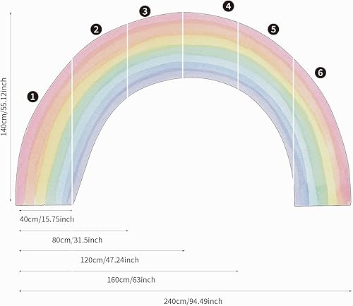 Miniatura 2 de funlife Adhesivos murales de vinilo grandes de arcoíris para despegar y pegar, precortadas de acuarela pastel gigante, calcomanías de pared para