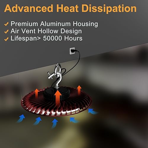 Miniatura 8 de ACOHOOK Luz LED UFO de alta bahía de 150 W, 21000 lm (Eqv.600 W MHHPS) luces LED de alta bahía, luces LED de alta bahía, 5000 K, enchufe de EE. UU