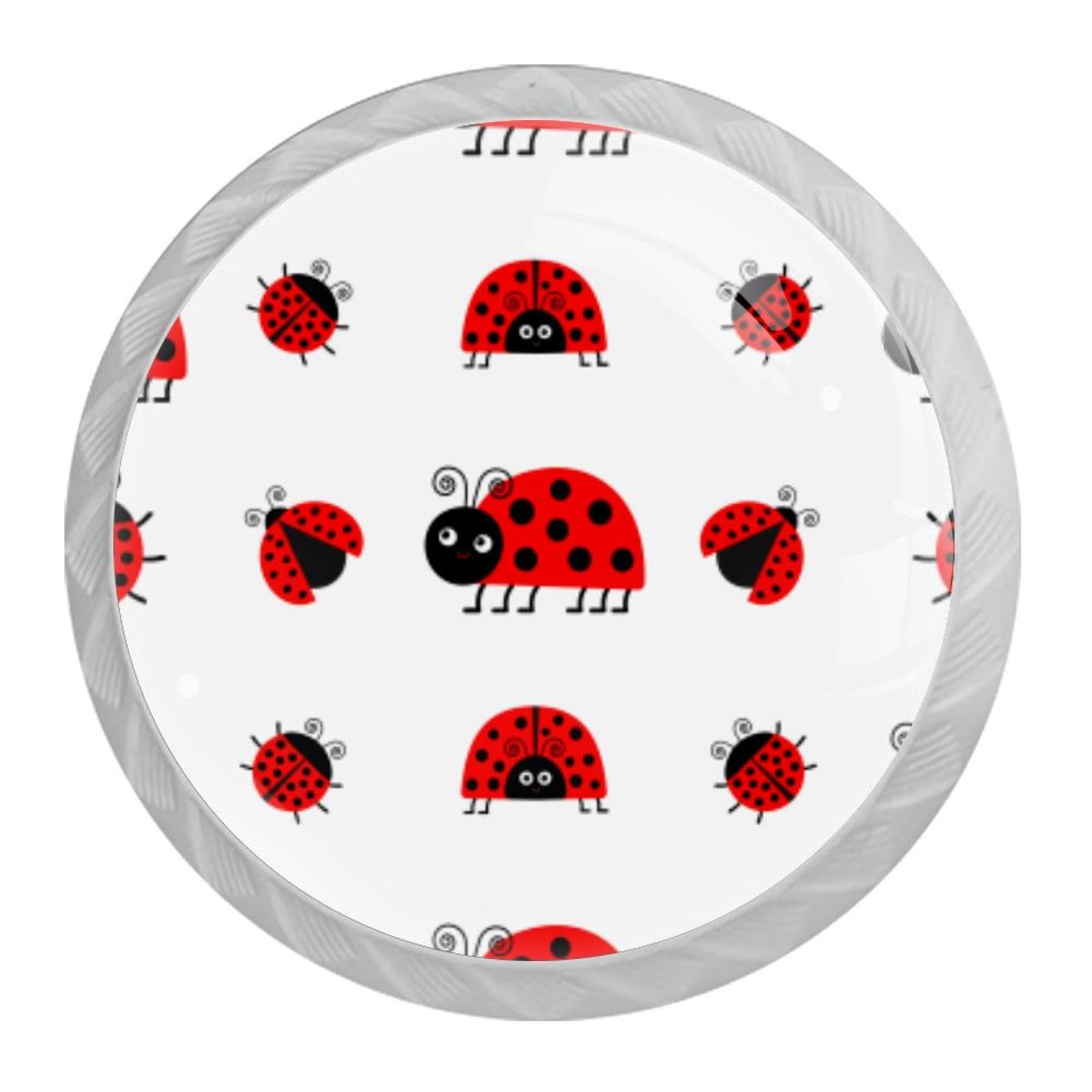 Tqmspg Multi07 4 Pieces Drawer Pulls Cute Ladybugs Pattern Door Knobs Dresser Handles For Kitchen Wardrobe Cupboard Hardware Furniture