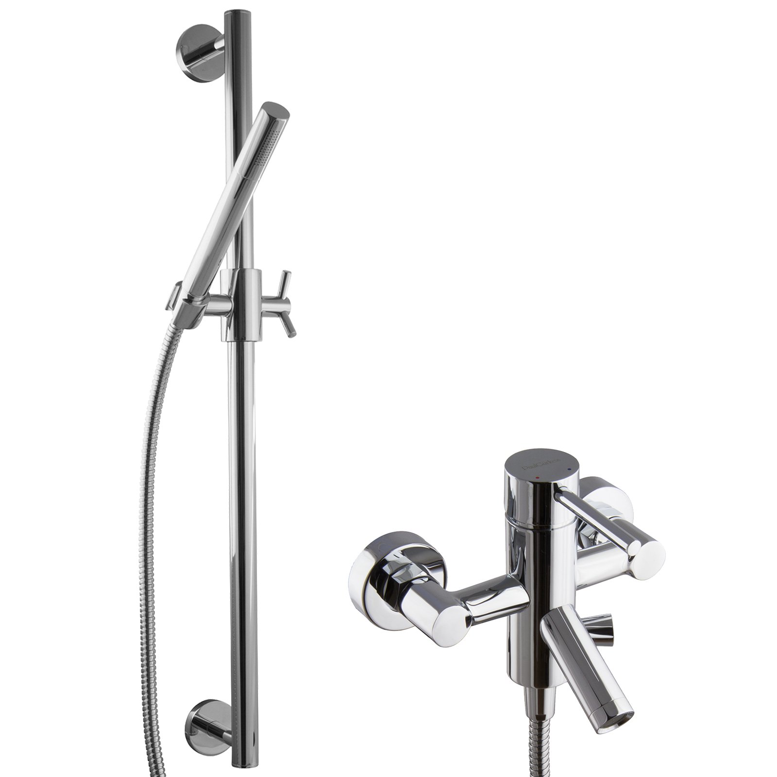 Grifo de Bañera con Barra de Ducha de 70 cm, Ducha de Mano y Manguera, Latón Cromado, Montaje en Pared, Monomando con Selector