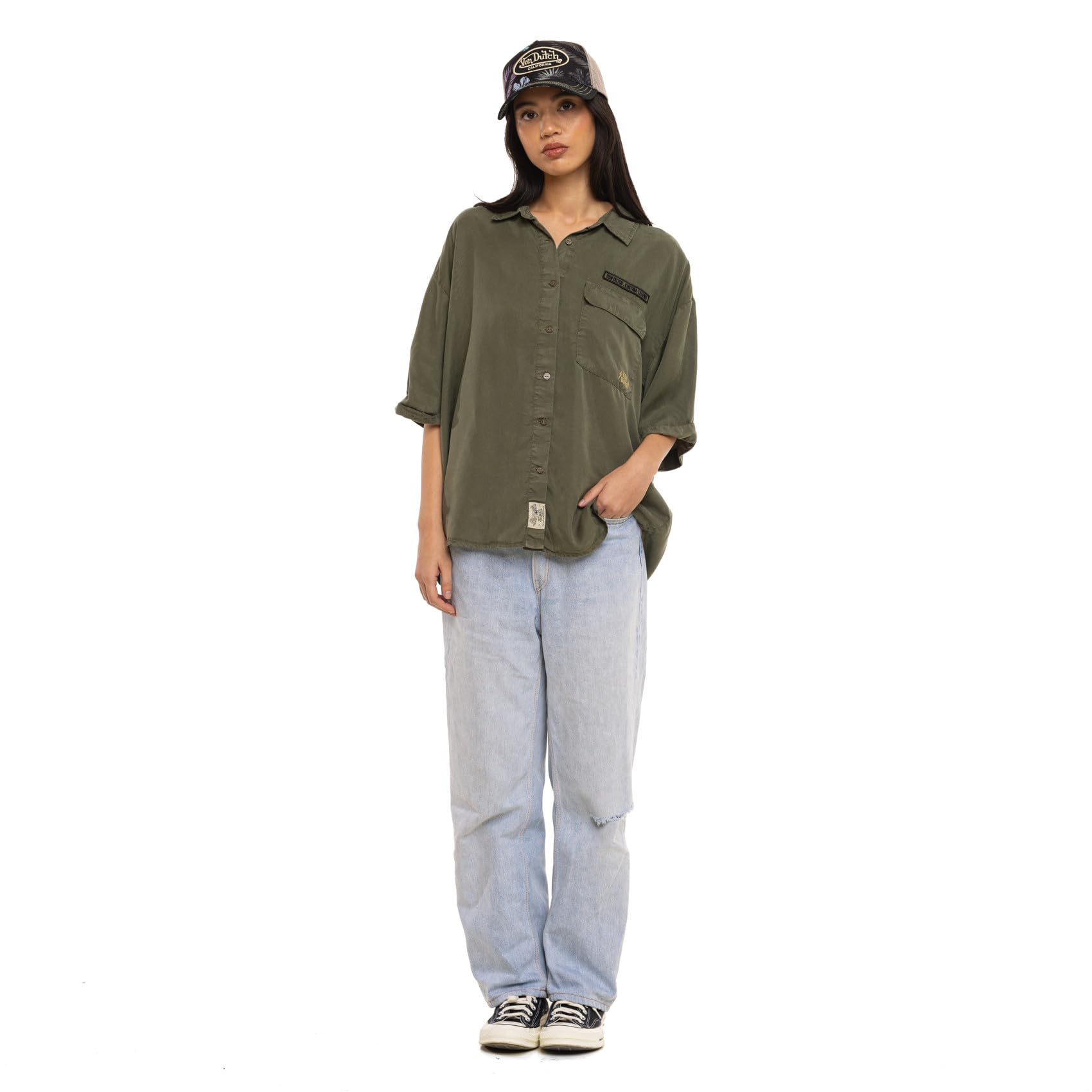 Von Dutch Camicia da donna a maniche corte Army, leggera, oversize