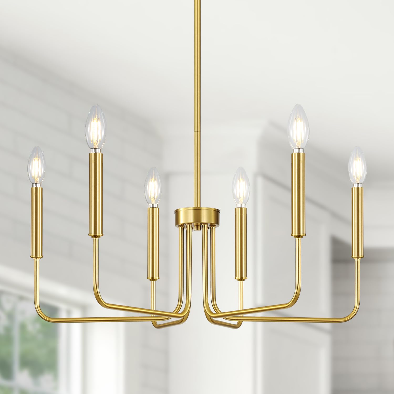 Yunnix 6 Light Gold Chandelier, Farmhouse Chandelier for Dining Room Light Fixture Hanging, UL Listed Industrial Modern Chandelier for Bedroom, Foyer, Kitchen, Living Room, No Assembly Required