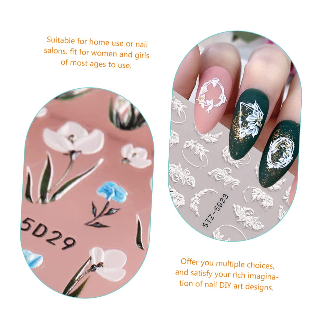 minkissy Hojas Pegatinas De Uñas Pegatinas De Uñas Para Arte De Uñas Stickers for Nails Calcomanía De Uñas Kit De Arte De Uñas 5d Las Flores Manicura Pegamento