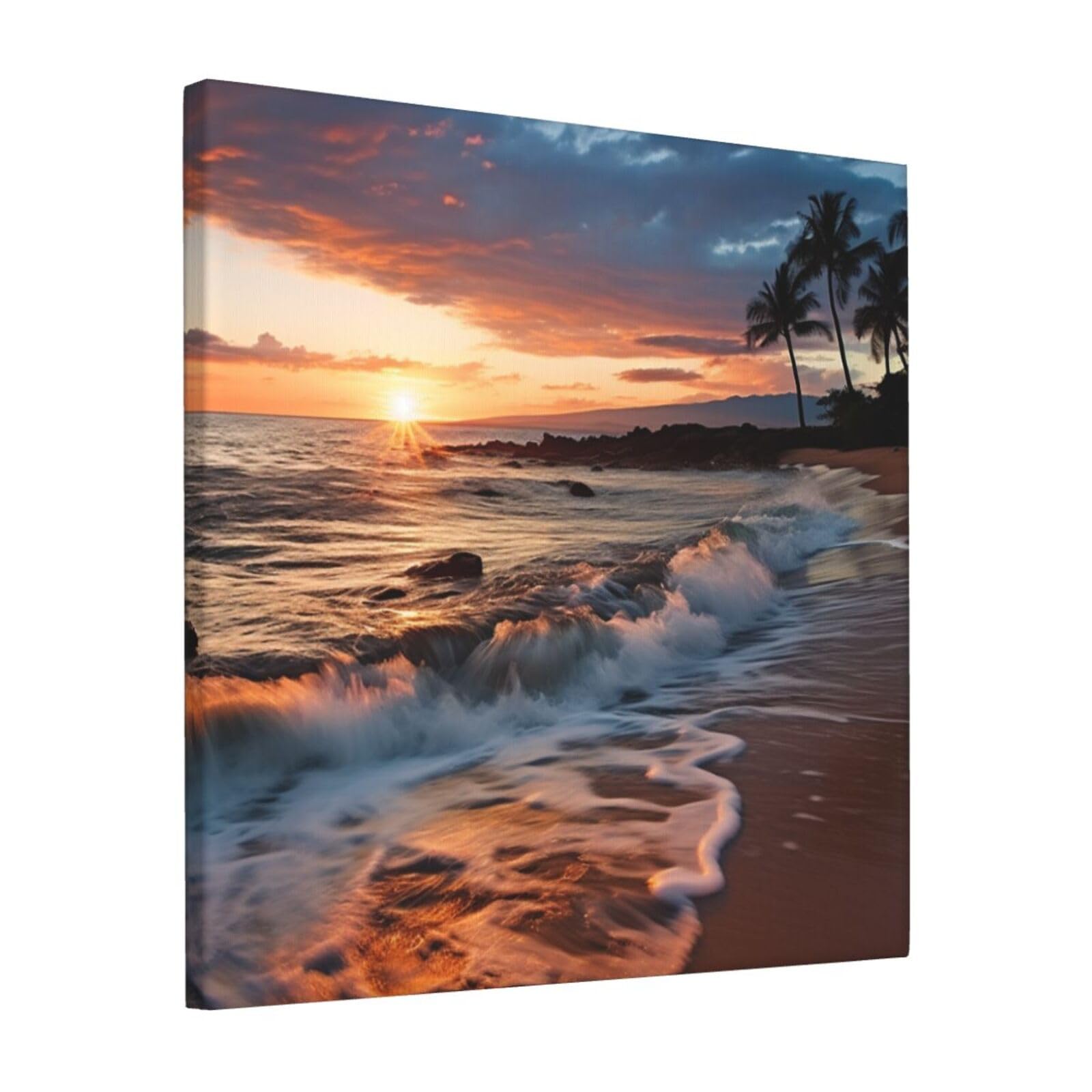 Beach Maui Hawaii Sunset Sea Waves Clouds Canvas Wall Art for Living Room 12"x12" Modern Artwork Painting for Bathroom Hanging Canvas Prints Aesthetic Wallart for Bedroom Kitchen Office Wall Decor