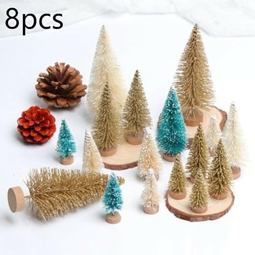 Miniatura 2 de Cepillo para botellas, 8 piezas de mini árbol de Navidad y 4 mini coronas de Navidad, árboles de Navidad artificiales en miniatura con base de