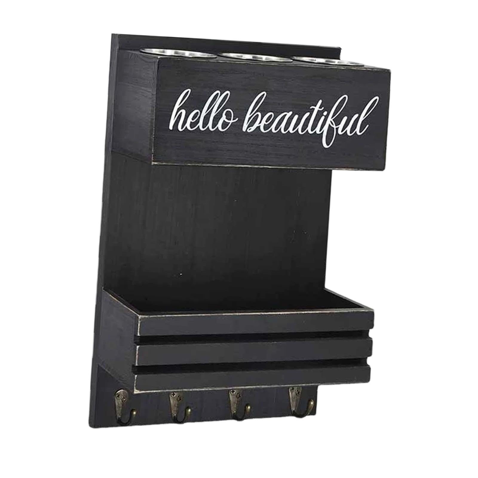 MERIGLARE Wandregal Aus Holz, Ideal für Haartrockner, Haarstyling Geräte Und Mehr – Landhausstil, 2 Stöckig, Dekorativ, Zur Wandmontage, Badezimmerregal, Schwarz