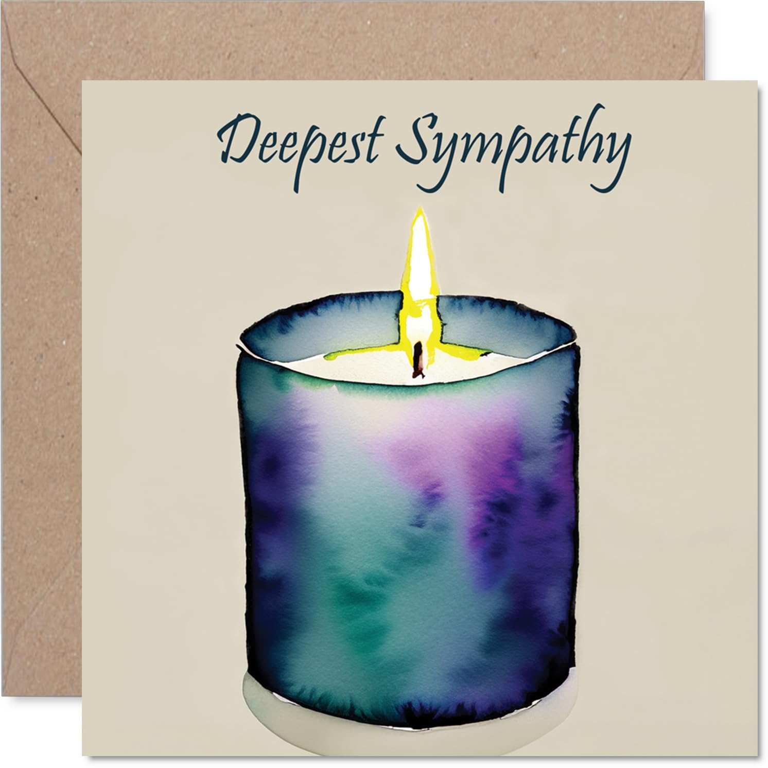 Candle Sympathy Card for Women Men - Watercolour Candle - Mourning Bereavement Cards for Adults, 145mm Condolences Thinking of You Greeting Cards