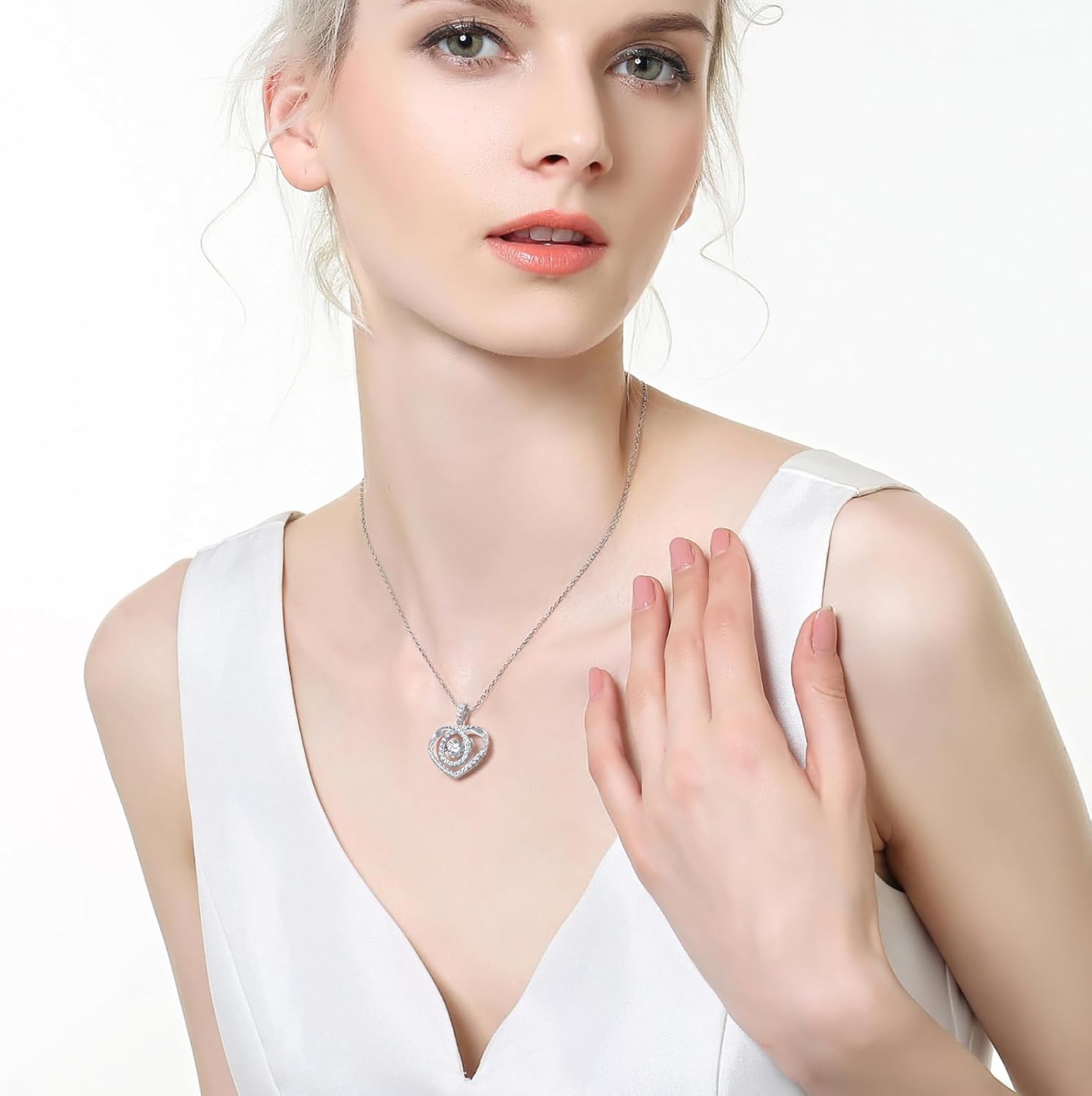 HMJ Diamond Floating Heart Necklace,Moissanite Dancing Pendent Chain for Women,S925 Sterling Sliver Lab Diamond Jewelry Halo Necklace Gifts for Valentine's Day Women Wife Mom - Image 6