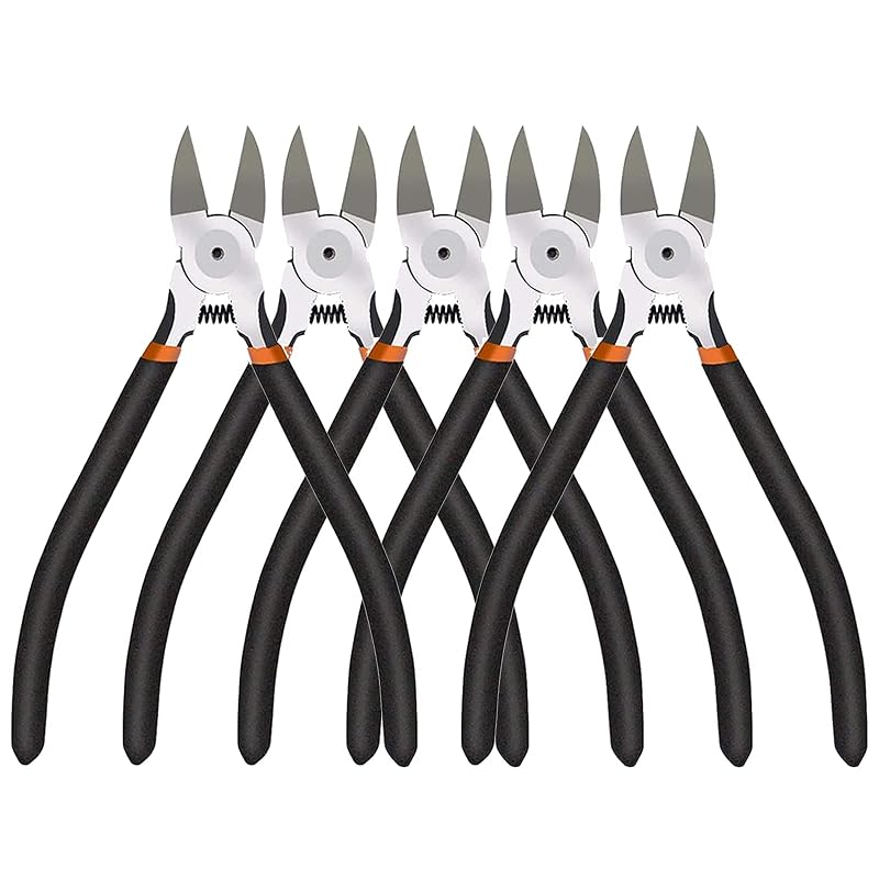 Alicate de Corte Diagonal para Fios BOENFU em Aço Cromo-Vanádio, 15,2 cm, Cabo Preto, Kit com 5 Peças