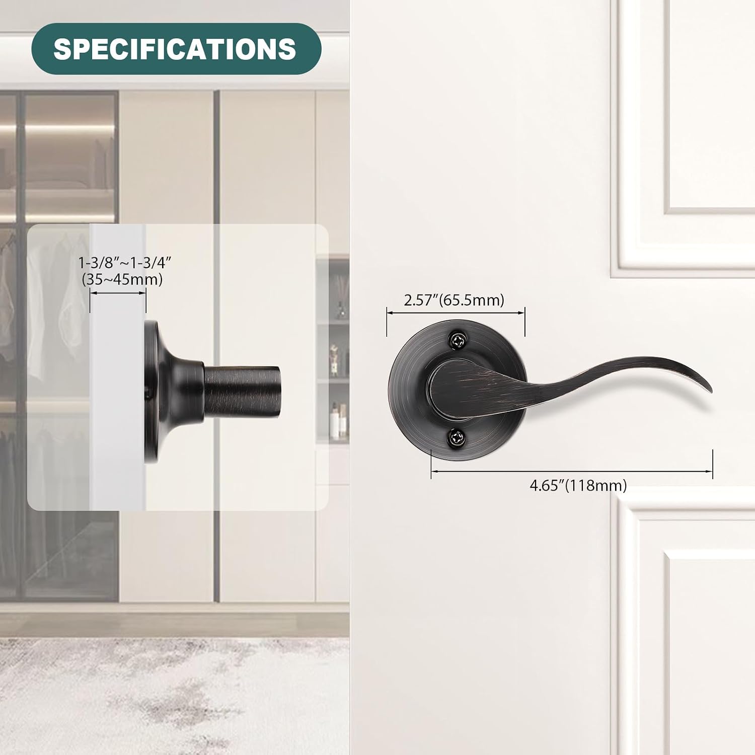 GOBEKOR 3 Pair of Dummy Door Levers Oil Rubbed Bronze Interior Door Handle for Left Hand and Right Hand, Non-Turning Handle Pull for Closet French Doors, 6 Pack