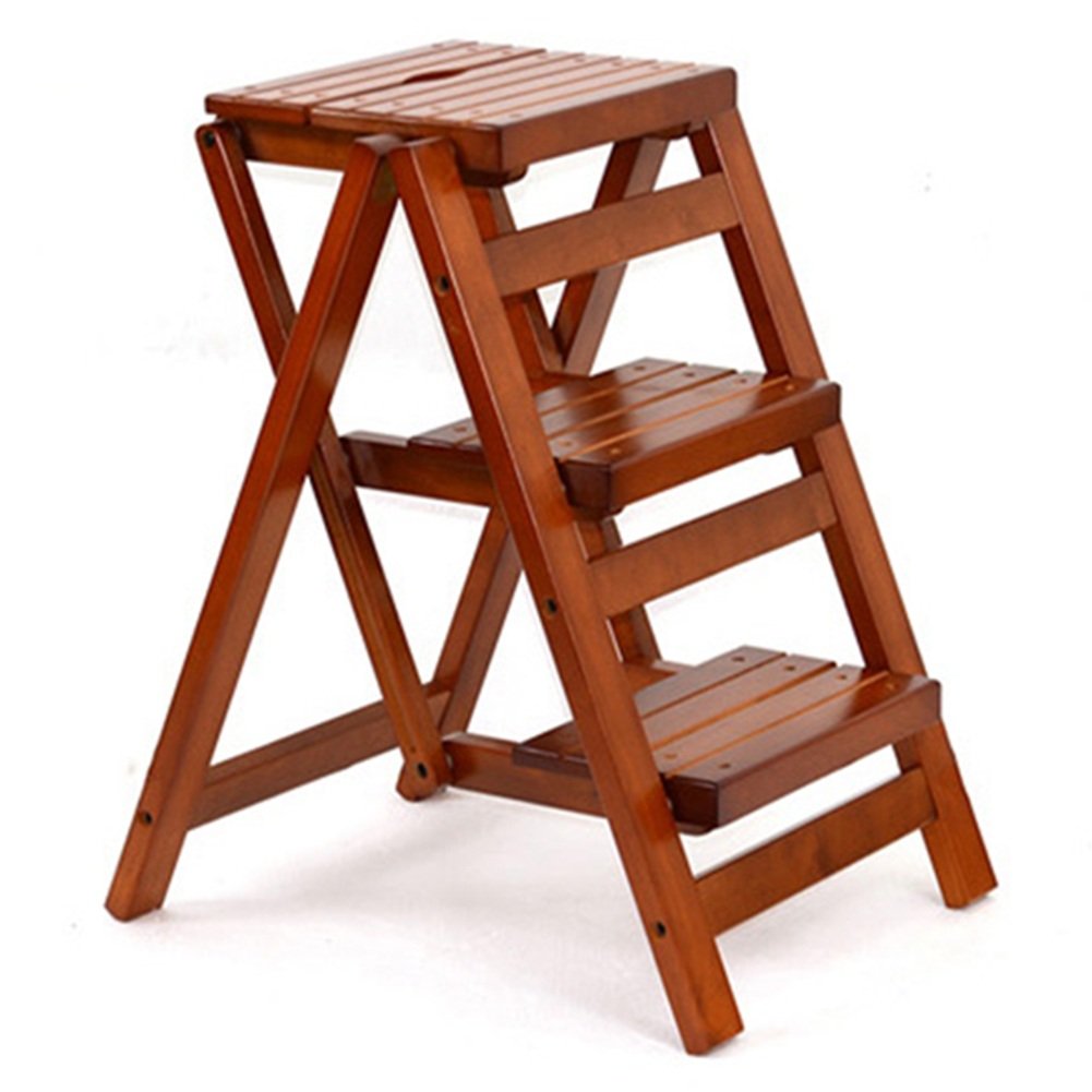 Tabouret multifonction en bois de caoutchouc miel DASHADAO avec 3 marches
