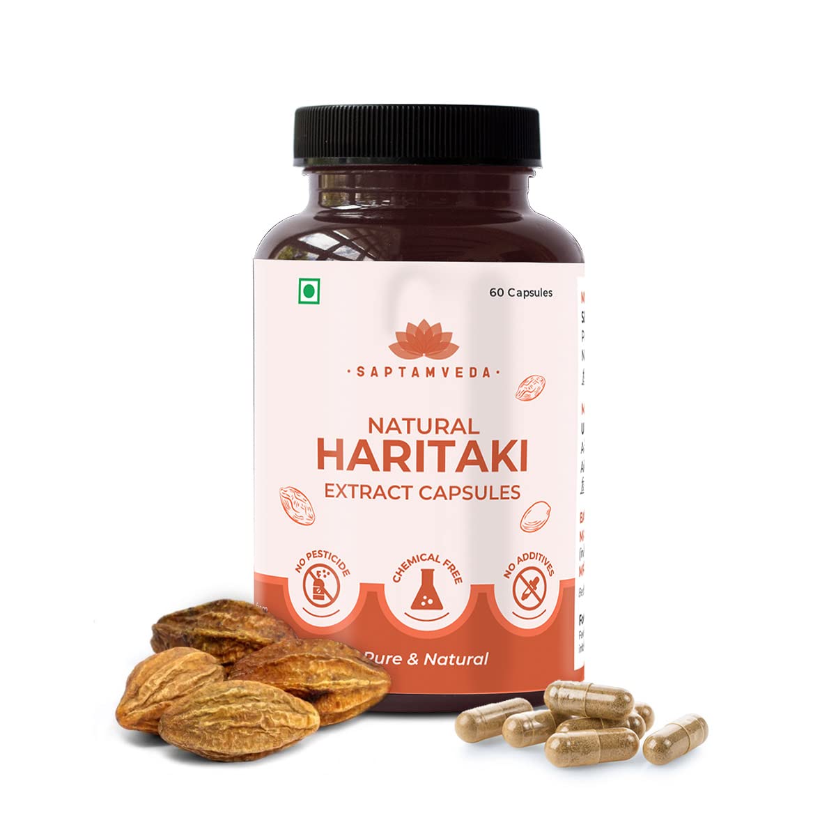 Saptamveda Natural Harad/Haritaki Powder Capsules 500mg 60 Capsules