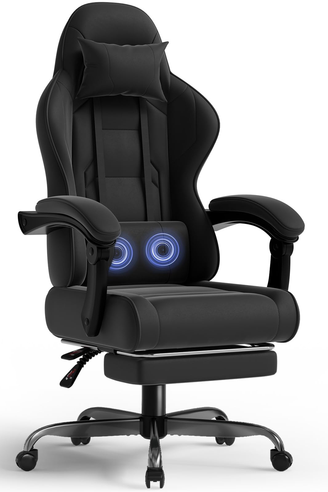 TRIUMPHKEY Silla Gaming de Tela, Silla Oficina Ergonómica con reposacabezas, Sillas de Gaming con cojín Lumbar de Masaje, Cadeira Gamer con Ruedas, reposapies, Altura Ajustable, Gris Oscuro