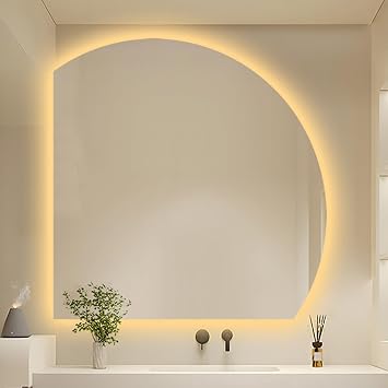 Smart Semi Circle Bathroom Mirror 32" 36" Frameless Hanging Decorative Wall Vanity Mirror, 3 Colors, Dimmable, Anti-Fog, for Bedroom EntrywayLeft Under Cut,100 * 100cm/40 * 40"