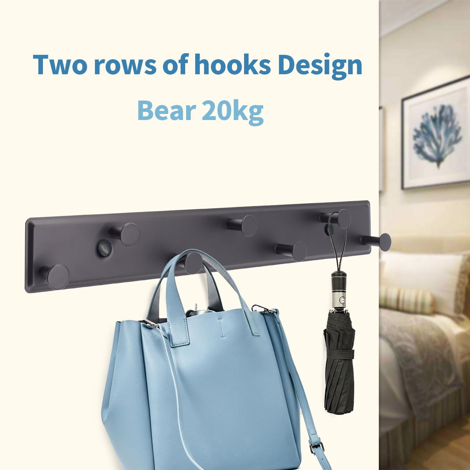 SYPEN Wall Coat Rack with 7 Hooks, Wall Coat Hooks, Metal Coat Rack, Wall Coat Rack with Screws, Hook Rack for Bedroom Bathroom (Black) - Image 3