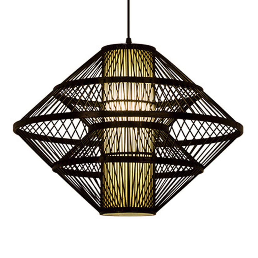 LYMSXAZOU 1-Pack Wicker Wooden Lampshade Bamboo Cage Pendant Light Bohemian Modern Rattan Basket Lamp E27 Lighting Fixture,Natural Woven Ceiling Compatible with Foyer, Kitchen Dining Room,