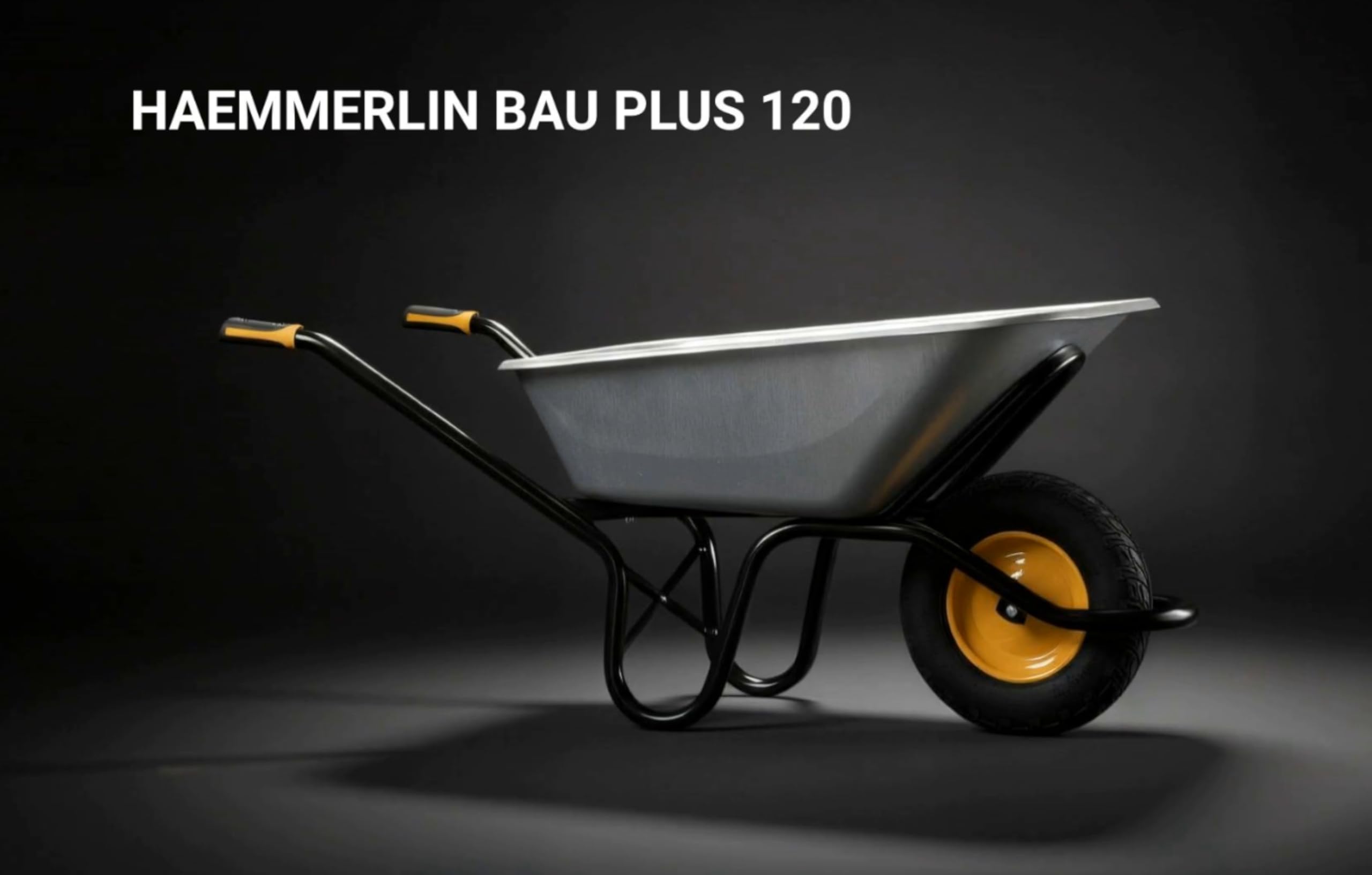 HAEMMERLIN BAU Plus 120 Profi Schubkarre 120L, verzinkt, 250kg Tragkraft, Bauschubkarre, kugelgelagertes Luftrad Ø 400 mm, Alpha-Stahlgestell, ergonomische Softgriffe