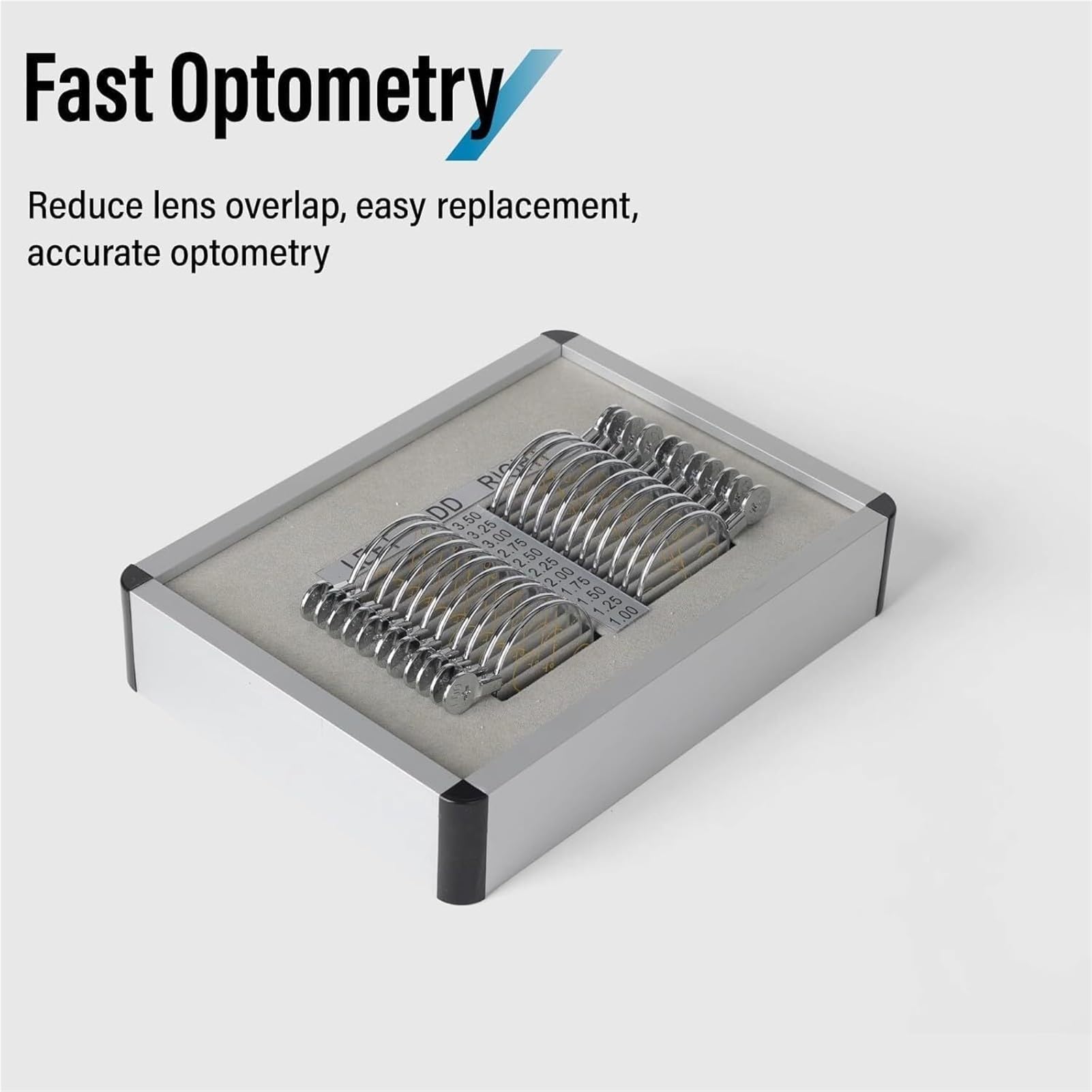 Juego de 22 lentes de prueba ópticas con lentes progresivas y caja de almacenamiento de aluminio para pruebas de agudeza visual, ideal para optometría y tiendas ópticas