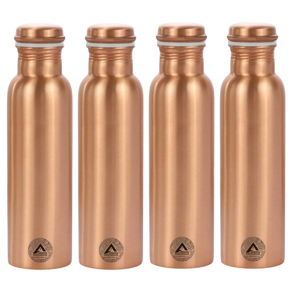 ANANYA FASHION & CRAFTS HUB Klassische Kupferflasche, 900 ml – reines Kupfer, handgefertigt – Ayurvedische Gesundheitsunterstützung, leicht und reisefreundlich (4er-Set)