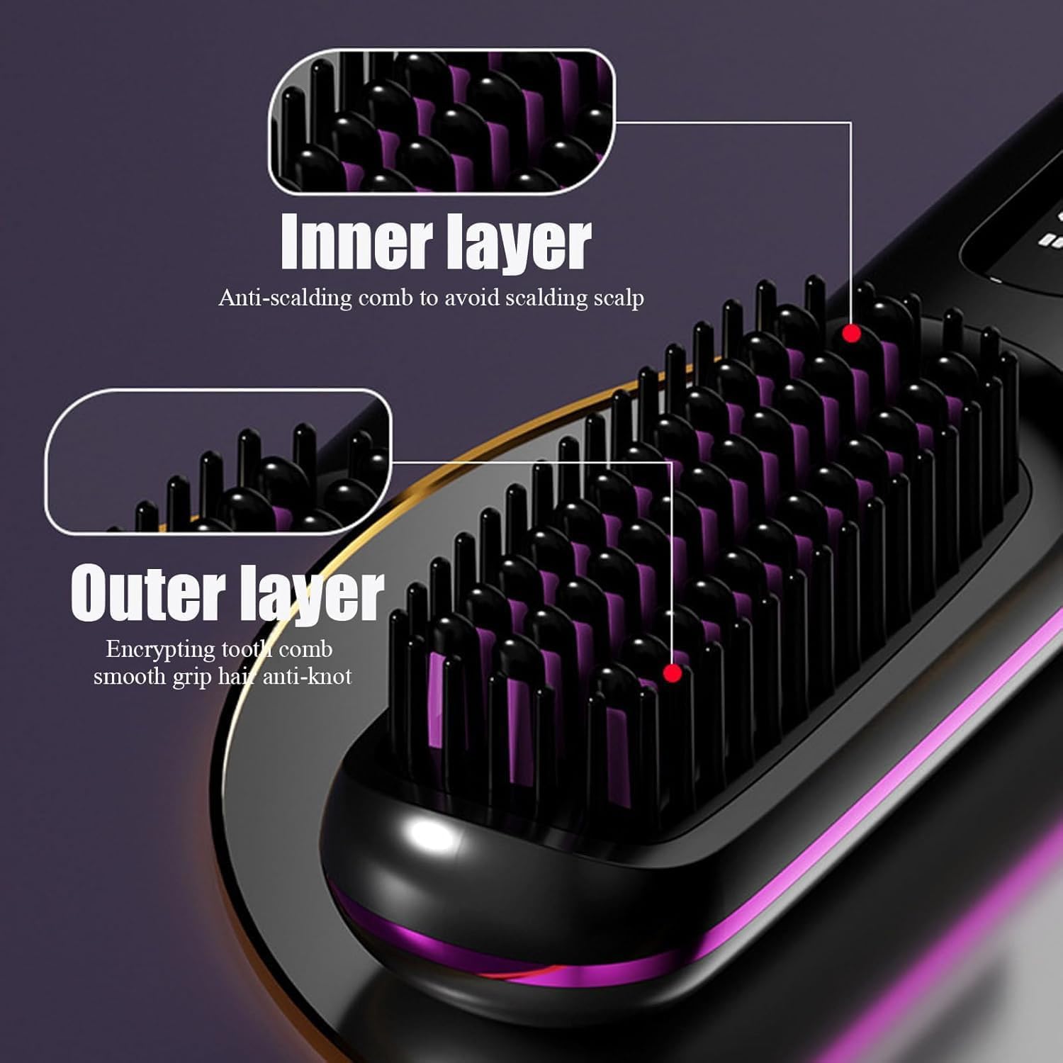 Brosse Chauffante Pour Cheveux Courts, Brush for Short Hair - The Short Hair, with Lcd Temperature Display, Fast Heating Cordless Mini Hair Brushs, for Travel (Purple) - 4