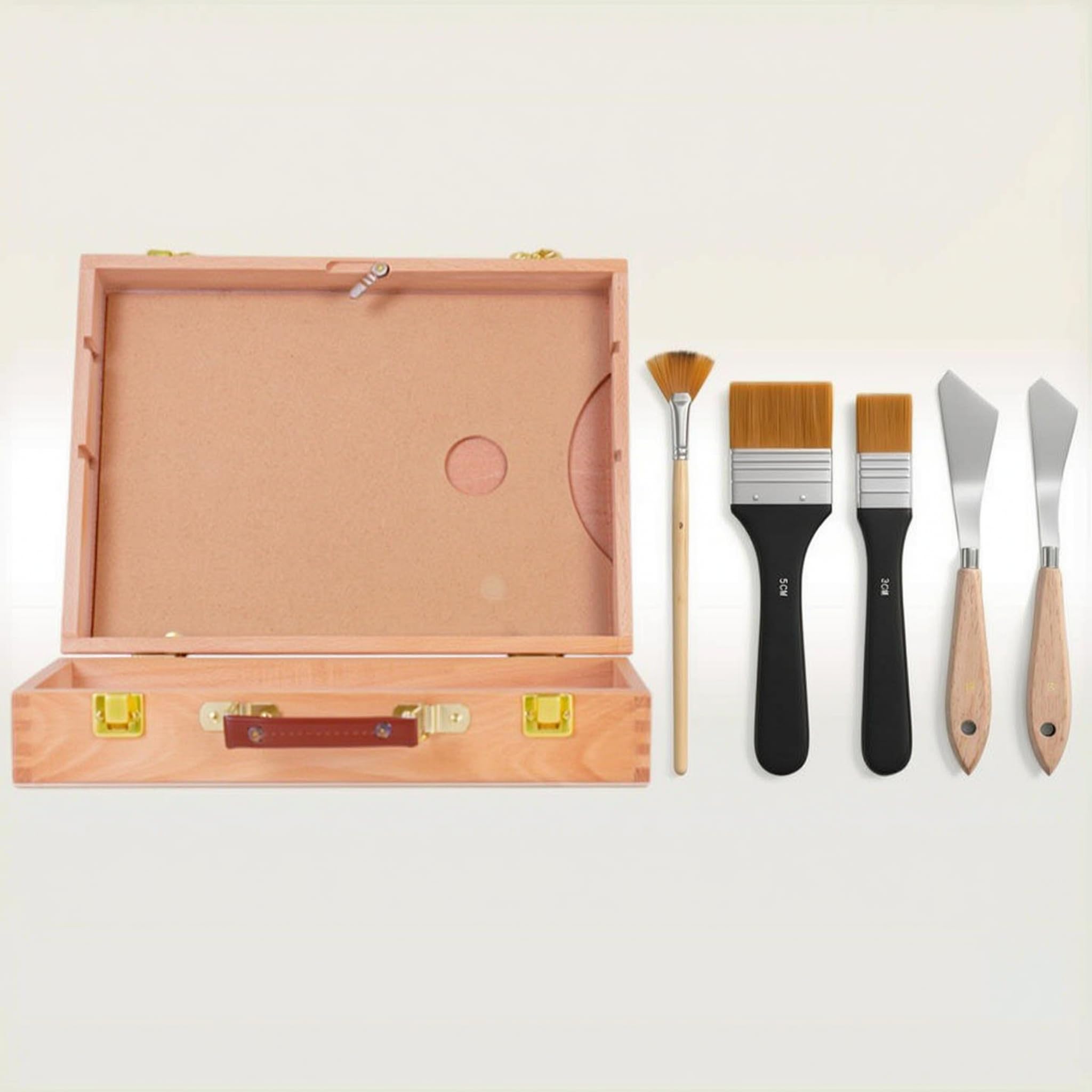 predolo Künstlerbedarf Aufbewahrungsbox aus Holz mit Abnehmbaren Einsätzen für Pinsel Und Spachtel Inklusive 5 Teiligem Set für Malkoffer Und Atelier Zubehör