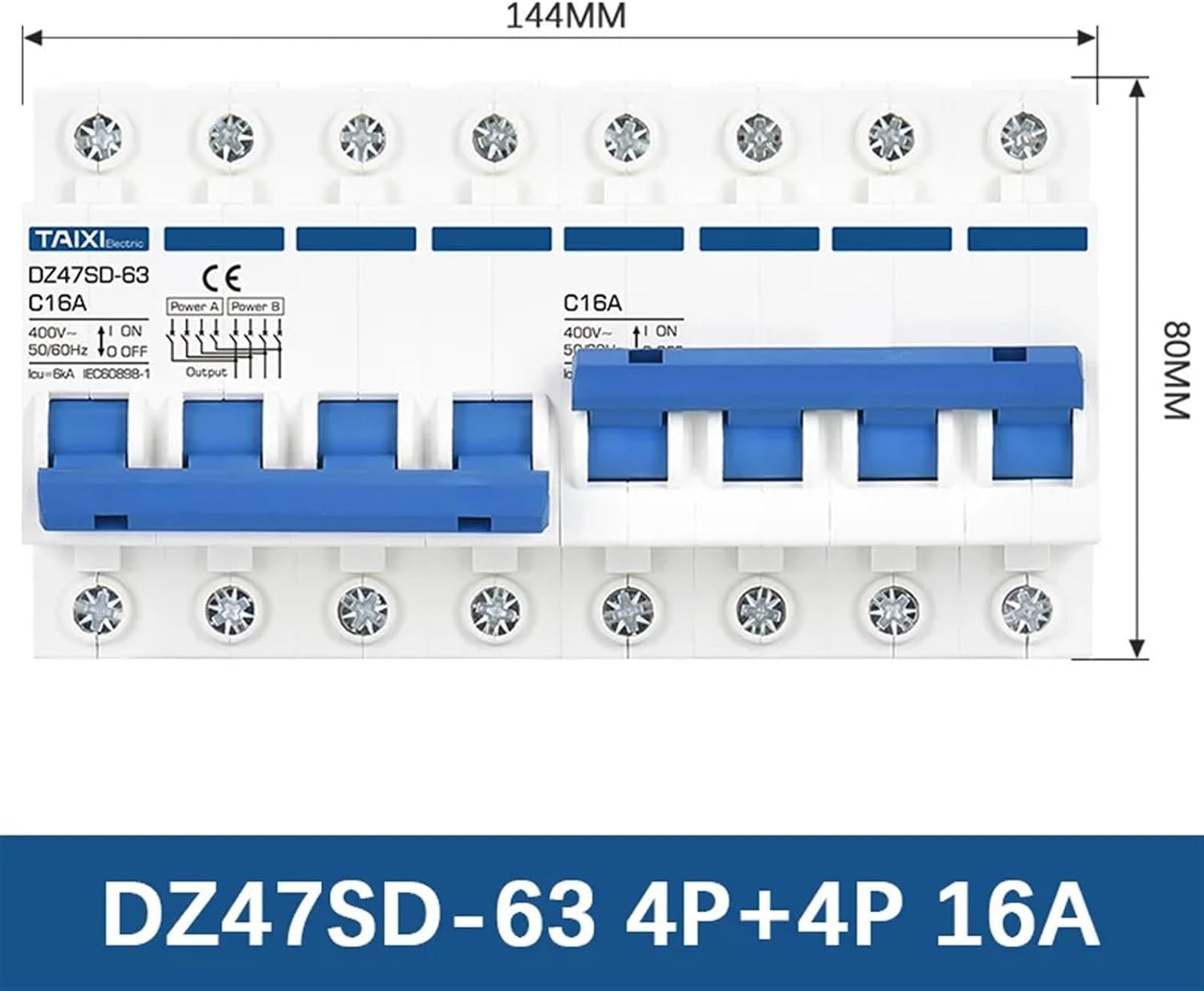 Manual Dual Power Transfer Switch/Interlock Circuit Breaker Photovoltaic Power AC 220V 380V with Leakage Protection(2P-2P Leakage,AC 50A - AC 50A)