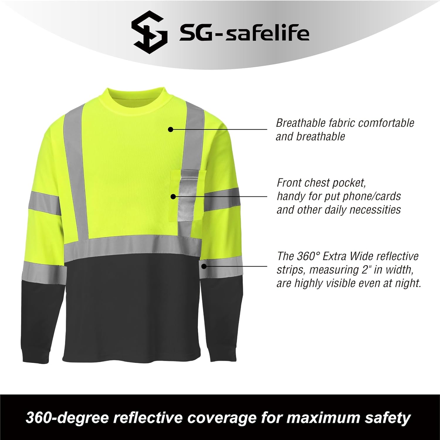 High Visibility Safety Shirts for Men Hi Vis Reflective Construction Work Shirts with Front Pocket - Image 5
