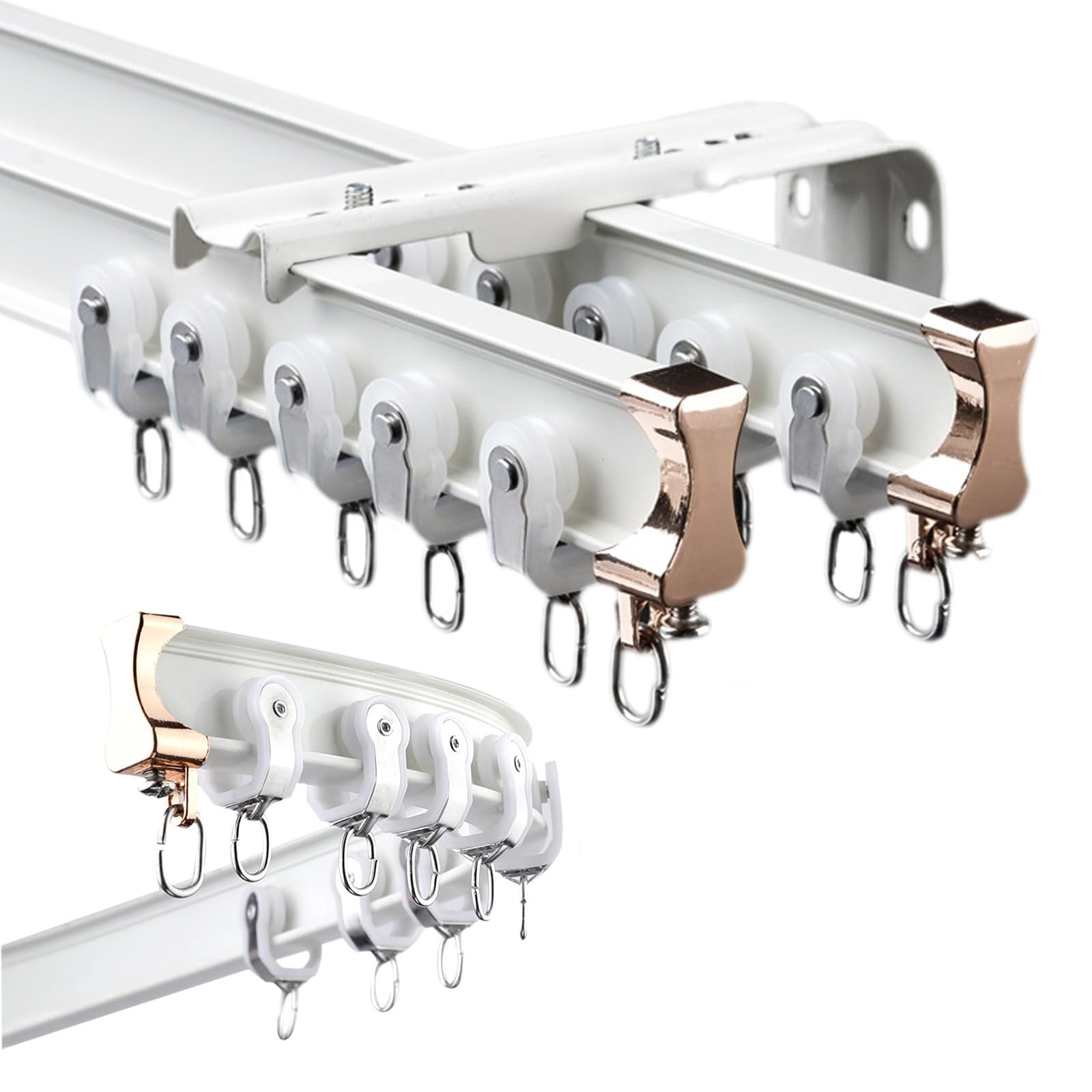 Doppelläufig Gardinenschiene Biegbare190/250/320/380/450/500cm Vorhangstange Aus Aluminium Deckenschiene Flexible Gebogene Erkerbogen Schiene(White,350cm)