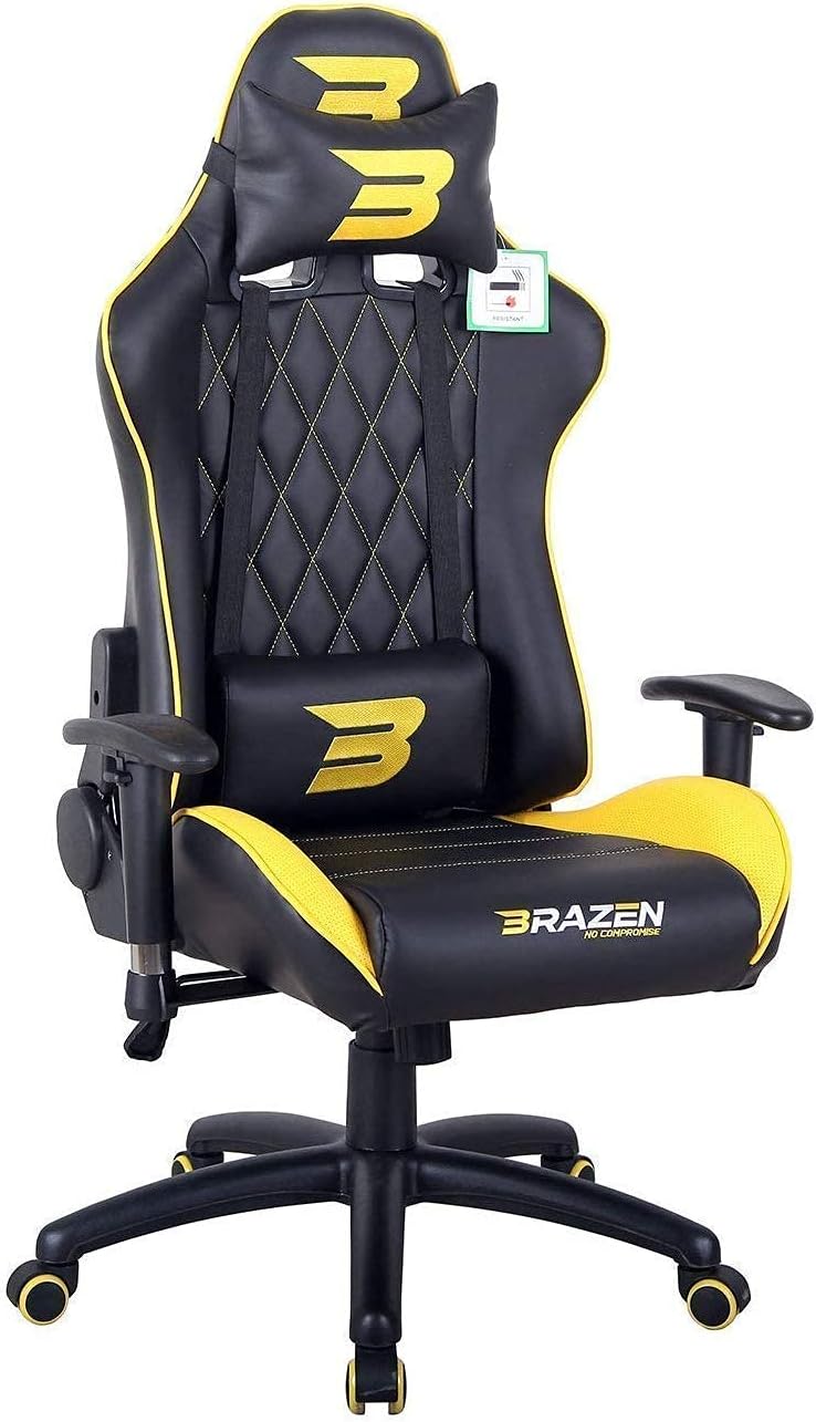 BraZen Phantom PC Adult Chair Gaming Chair for Adults Ergonomic Office Computer Seat Adult Gaming Chairs for Adults Video Game Chairs Video Gamer Seat Ergonomic PC - Yellow