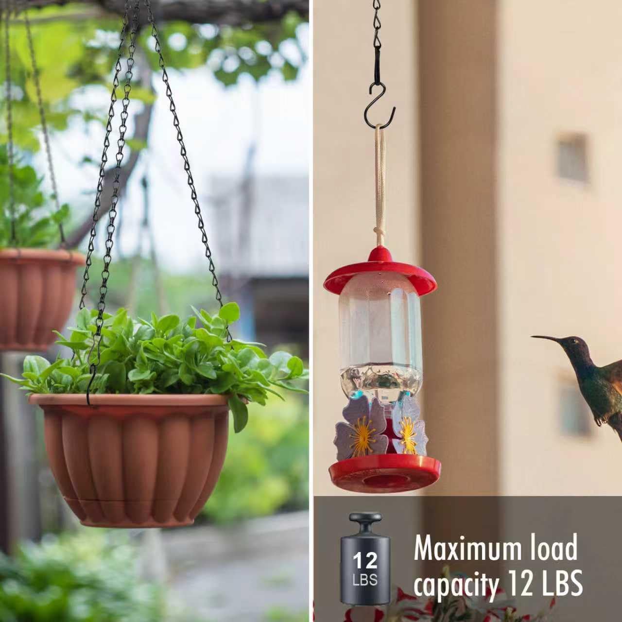 RIFNY 20 Inch Chain for Hanging Plants, Black Small Plant Chains for Hanging Baskets Kits with Hooks for Bird Feeders Planters Billboards Lanterns Wind Chimes Ornaments Outdoor Indoor Use (5 PCS) - Image 2