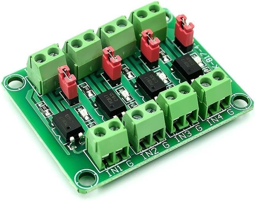PC817 Optocoupler Isolation Module – 2-Channel DC Voltage Isolation Board, 3.6V to 30V Photoelectric Coupler, Green ABS Housing, for Industrial Control &(4 Channel)