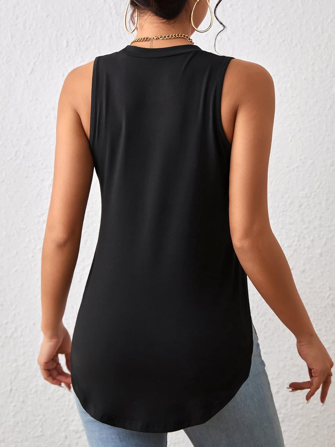 GORGLITTER Women's Summer Tank Tops Side Split Sleeveless Round Neck Asymmetrical Tee Curved Hem Top - Image 3