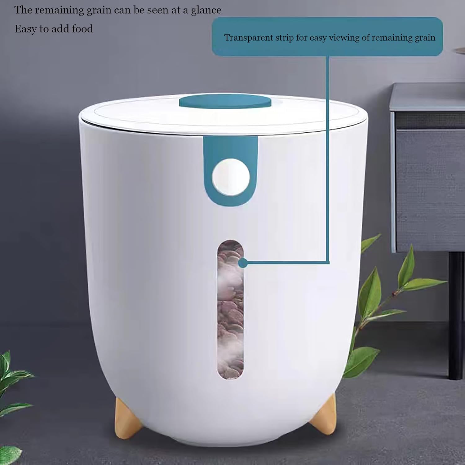 10KG Rice Bucket,Rice Dispenser,Rice Container,Grain Storage Bucket,Grain Storage Container,Cereal Dispenser,Pet Food Storage Container,Rice Holder Dispenser,White Blue