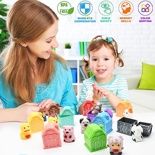 Miniatura 5 de Juguetes de aprendizaje para niños pequeños de 1, 2, 3 años, 20 marionetas de dedos de granja, juguetes de granero, contar, combinar y clasificar