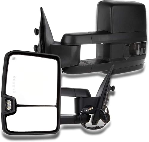 AUTOMUTO Espejos de remolque, retrovisores de remolque, con calefacción, luz direccional, ancho de luz, ajuste para 2014-2017 para Chevy Silverado